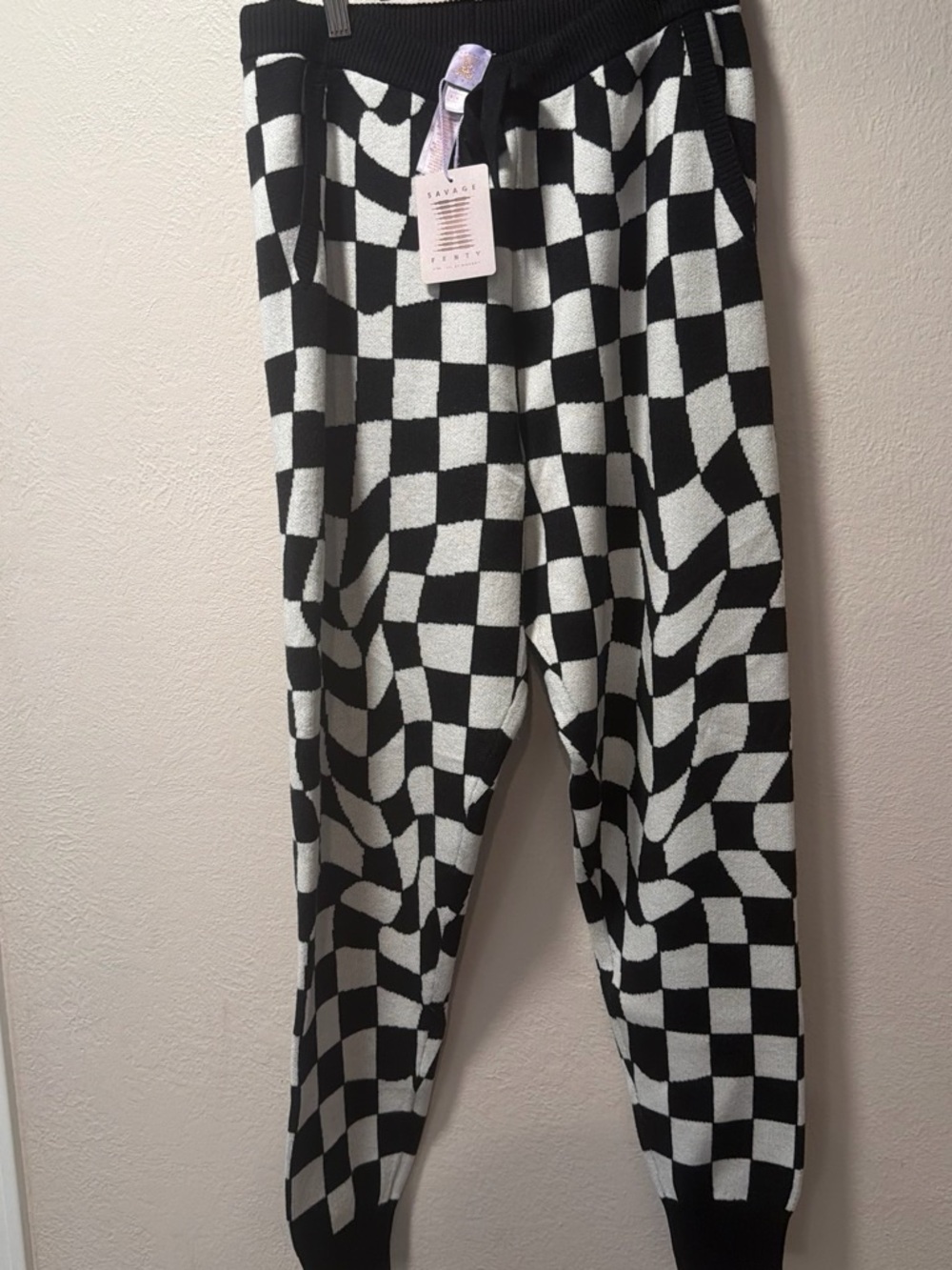 Savage X Fenty Checkerboard Knit Joggers - Black & White